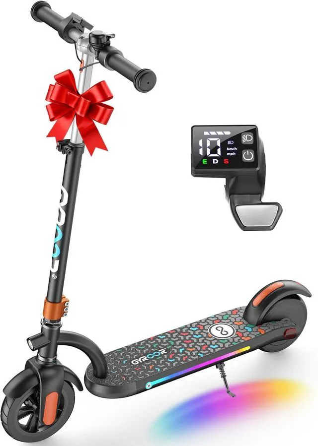 Main image of GYROOR H40 Kids & Teens Electric Scooter, 180W Motor Max 10 MPH, Adjustable Height Handlebars, Dual Braking System, UL2272 Certified, LED Display & Colorful Lights, 6.5" Solid Rubber Wheels Orange