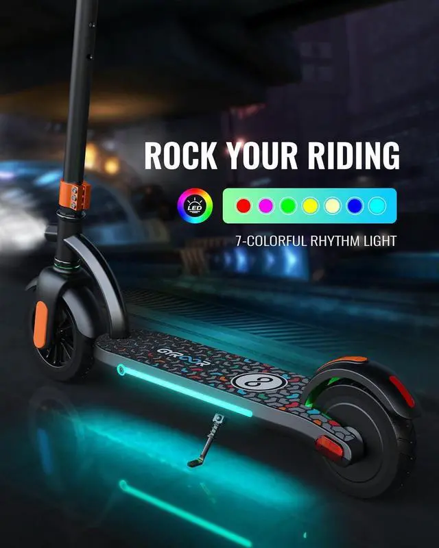 Alt view image 5 of 6 - GYROOR H40 Kids & Teens Electric Scooter, 180W Motor Max 10 MPH, Adjustable Height Handlebars, Dual Braking System, UL2272 Certified, LED Display & Colorful Lights, 6.5" Solid Rubber Wheels Orange