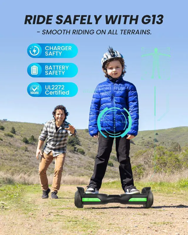 Alt view image 2 of 6 - MIHOVER 6.5 Inch All-Terrain Kids Hoverboard, Self Balancing Scooter with LED Lights & Bluetooth Speaker, UL2272 Certified, Max Speed 7.75 MPH, 176 Lbs Max Load