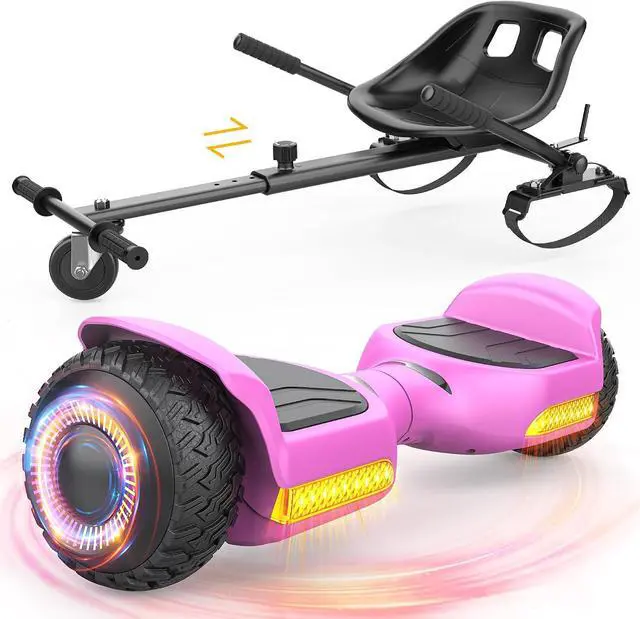 Main image of GYROOR 6.5 in. Hoverboard with Go Kart Seat, All Terrain HoverKart Set for kids, Dual 250W Motors, 360° Swivel Wheels, Rear Suspension, Bluetooth Speaker, UL2272 Certified, Black Pink