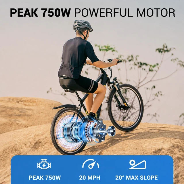 Alt view image 2 of 7 - GYROOR 26" Adult E-Bike, 550W (Peak 750W) Motor, 48V 7.8Ah Removable Battery, Up to 40 Miles Range, UL2849 Certified, Shimano 21-Speed, City & Light Off-Road Electric Bike with Security Lock