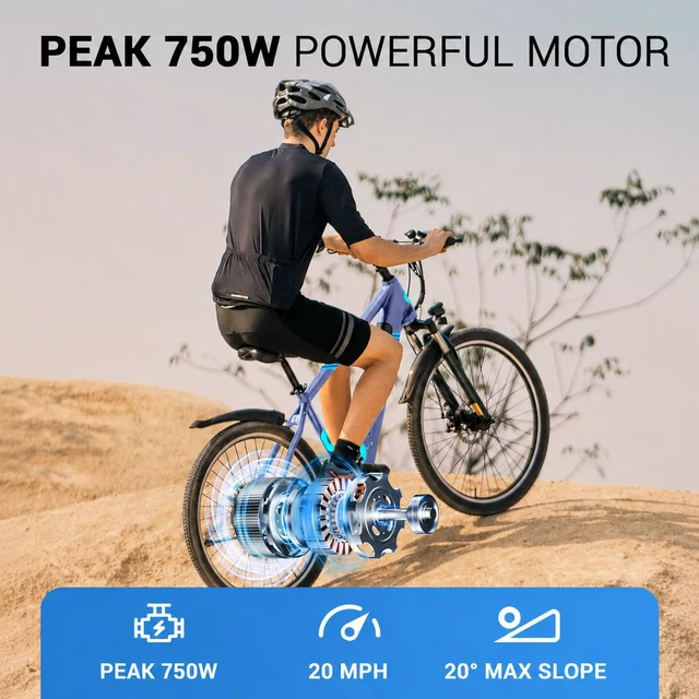 Alt view image 2 of 7 - GYROOR 26" Adult E-Bike, 550W (Peak 750W) Motor, 48V 7.8Ah Removable Battery, Up to 40 Miles Range, UL2849 Certified, Shimano 21-Speed, City & Light Off-Road Electric Bike with Security Lock