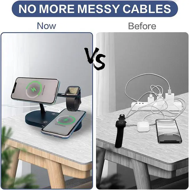 Alt view image 5 of 6 - 3 in 1 Magnetic Fast Wireless Charger,Multiple Devices Wireless Charging Station with QC3.0 Adapter Compatible with iPhone 12/12 Pro Max/Mini/iwatch Series/AirPods Pro/AirPods 2