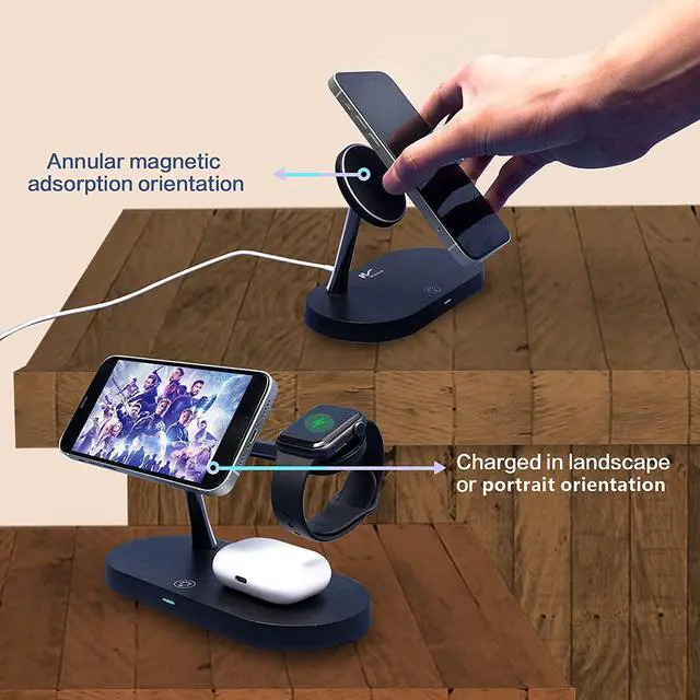 Alt view image 4 of 6 - 3 in 1 Magnetic Fast Wireless Charger,Multiple Devices Wireless Charging Station with QC3.0 Adapter Compatible with iPhone 12/12 Pro Max/Mini/iwatch Series/AirPods Pro/AirPods 2