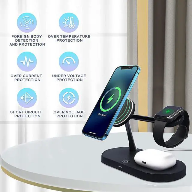 Alt view image 6 of 6 - 3 in 1 Magnetic Fast Wireless Charger,Multiple Devices Wireless Charging Station with QC3.0 Adapter Compatible with iPhone 12/12 Pro Max/Mini/iwatch Series/AirPods Pro/AirPods 2