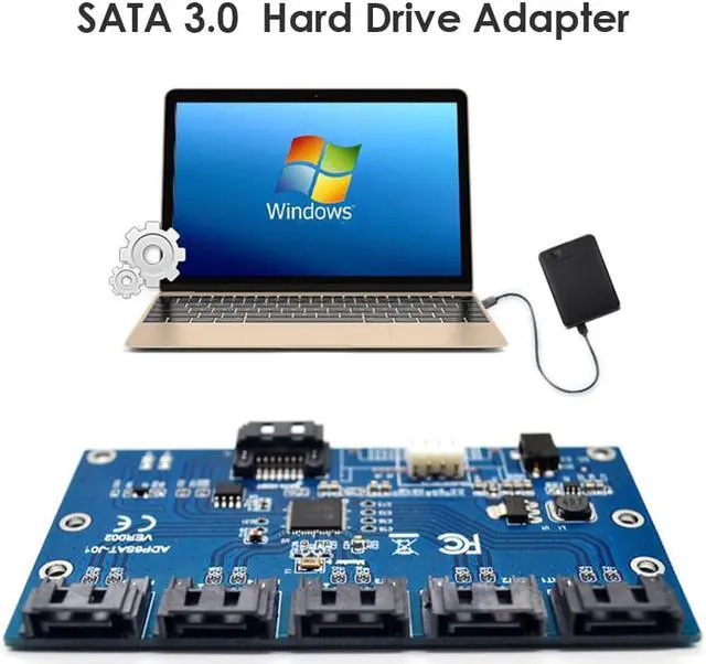 Alt view image 4 of 7 - Weastlinks SATA Expansion Riser Card 1 to 5 Port SATA3.0 6Gbps Multiplier Controller Adapter Module for PC Motherboard