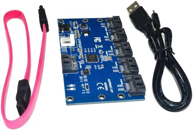 Alt view image 7 of 7 - Weastlinks SATA Expansion Riser Card 1 to 5 Port SATA3.0 6Gbps Multiplier Controller Adapter Module for PC Motherboard