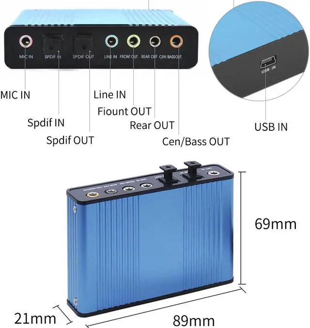 Alt view image 5 of 7 - Weastlinks Professional USB Sound Card 6 Channel 5.1 Optical External Audio Card Converter CM6206 Chipset for Laptop Desktop
