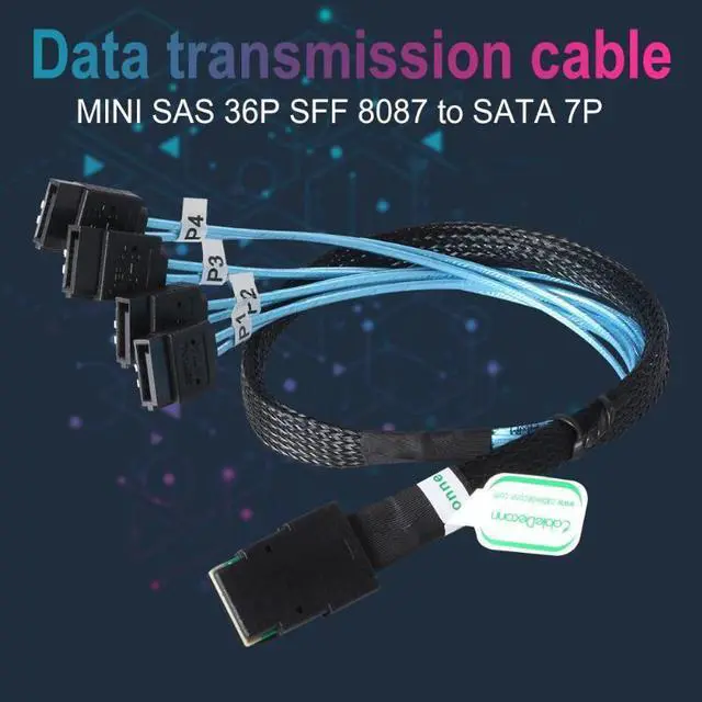 Alt view image 2 of 9 - Weastlinks Sas Sata Cable Mini-SAS SFF-8087 to 4 SATA Cable Mini SAS 4i SFF8087 36P To 4 SATA 7P Cable 12Gbps Hard Drive Data