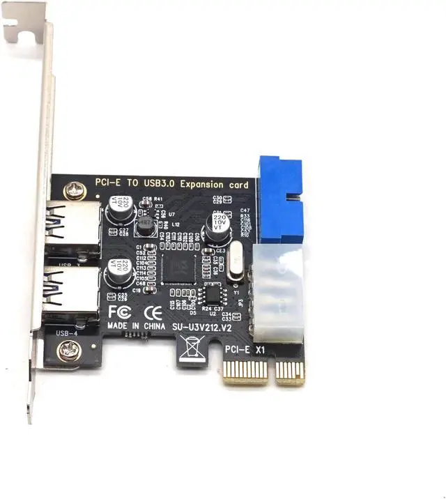 Alt view image 5 of 7 - Weastlinks PCIE PCI-E to USB 3.0 Expansion Card External 2 Port USB3.0 + Internal 19pin Header PCIe Card 4pin IDE Power Connector