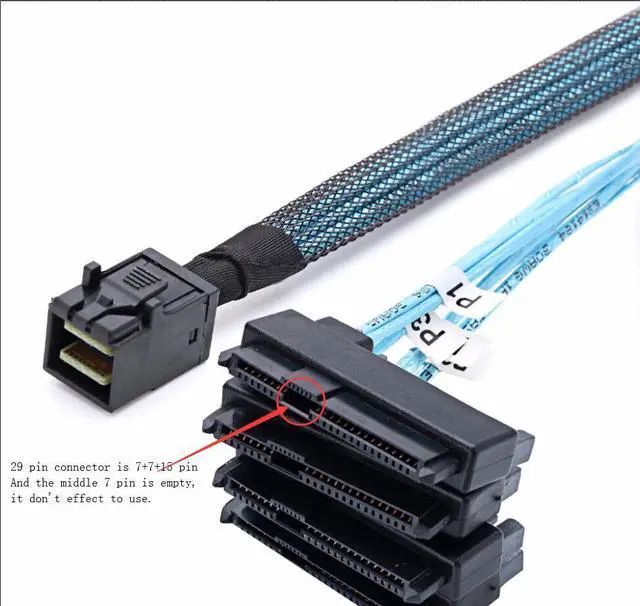 Alt view image 7 of 7 - Weastlinks SAS SATA Cables SFF-8643 To 4 SFF-8482 Internal Mini SAS HD to 4 29pin SFF-8482 connector with SAS 15pin Power Port 12GB/S Cable