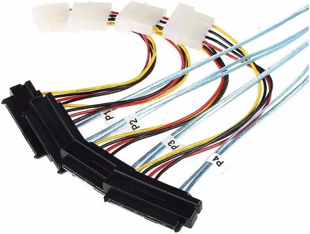 Alt view image 2 of 7 - Weastlinks Internal Mini SAS SFF-8643 to (4) 29pin SFF-8482 Connectors with SATA Power Cable 1M