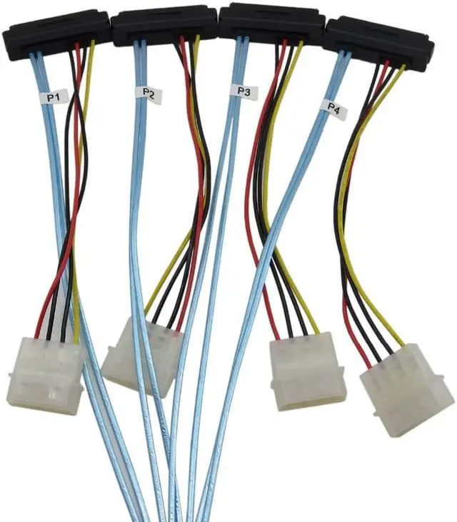 Alt view image 4 of 7 - Weastlinks Internal Mini SAS SFF-8643 to (4) 29pin SFF-8482 Connectors with SATA Power Cable 1M