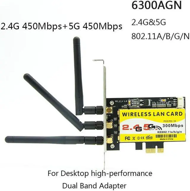 Main image of Weastlinks 6300AGN 900Mbps 802.11a/b/g/n PCI-E Desktop WiFi Adapter PCI Express Wireless Card+3 AC WiFi Antennas For Intel 6300AGN