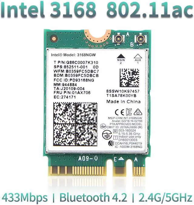 Main image of Weastlinks Dual band Wireless Wlan For Intel 3168 AC 3168NGW NGFF M.2 802.11ac Wifi Bluetooth 4.2 Card 2.4G/5Ghz Network Wi-Fi Adapter