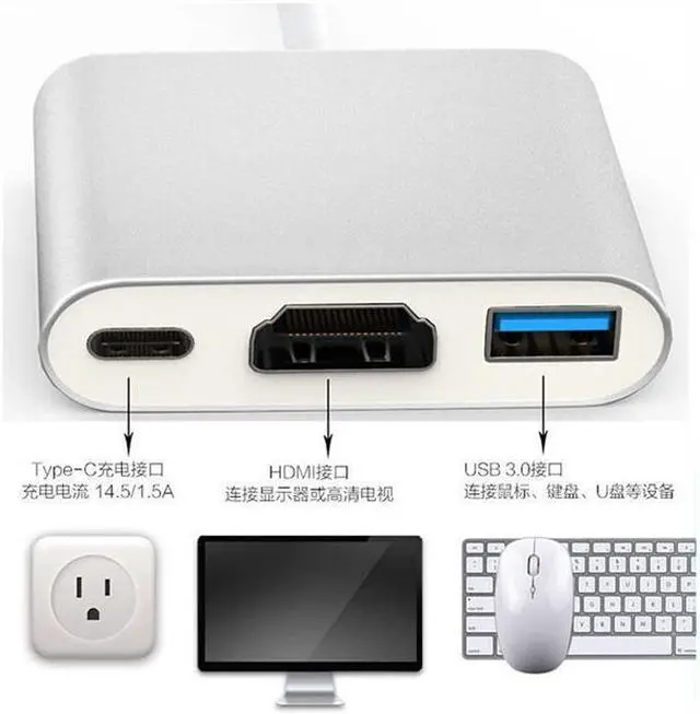 Alt view image 4 of 9 - Weastlinks 3 in 1 Hub Type C USB 3.1 to PD USB-C 4K * 2K 1080p HDMI USB3.0 USB 3.0 Adapter For Apple Macbook pro samsung S10 S9 S8