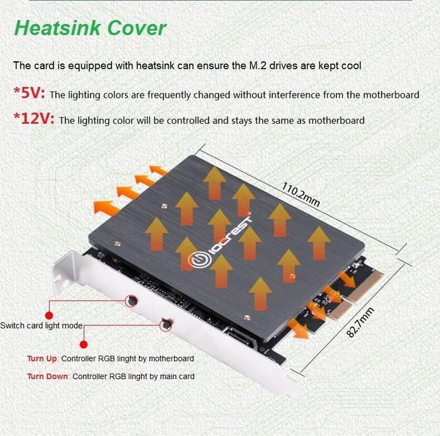 Alt view image 4 of 7 - Weastlinks PCIE TO NVME MKEY card With 5V RGB LED PCIE to M2 NVME SSD Adapter PCI Express x4 Card B Key and M Key Port