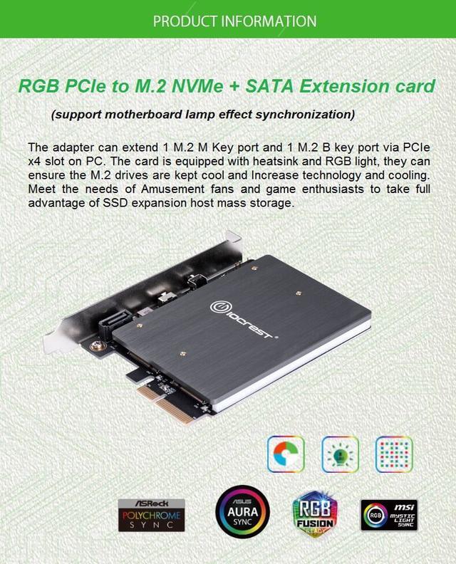 Alt view image 6 of 7 - Weastlinks PCIE TO NVME MKEY card With 5V RGB LED PCIE to M2 NVME SSD Adapter PCI Express x4 Card B Key and M Key Port