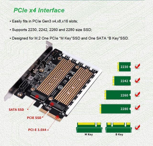 Alt view image 3 of 7 - Weastlinks PCIE TO NVME MKEY card With 5V RGB LED PCIE to M2 NVME SSD Adapter PCI Express x4 Card B Key and M Key Port