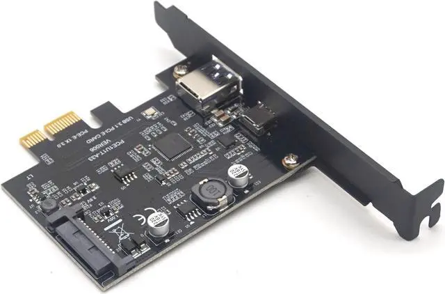 Alt view image 5 of 7 - Weastlinks SuperSpeed USB 3.1 Type C + USB 3.0 PCI-Express Expansion Card Riser 15pin SATA Power Connector PCIE X1 Adapter ASM3142 Chipsets