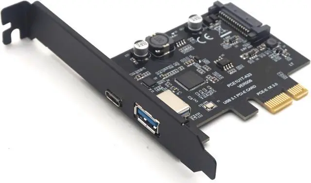 Alt view image 7 of 7 - Weastlinks SuperSpeed USB 3.1 Type C + USB 3.0 PCI-Express Expansion Card Riser 15pin SATA Power Connector PCIE X1 Adapter ASM3142 Chipsets