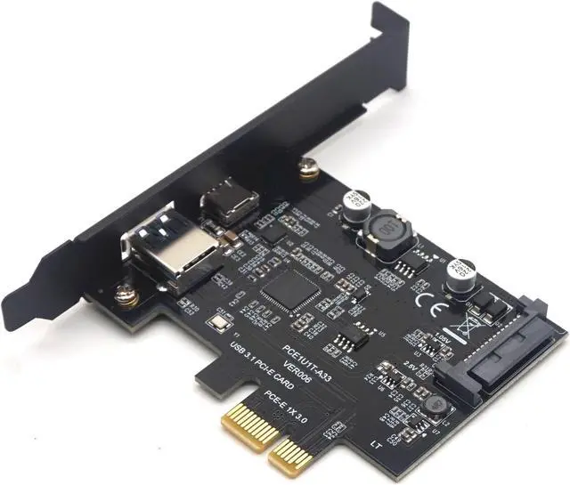 Alt view image 2 of 7 - Weastlinks SuperSpeed USB 3.1 Type C + USB 3.0 PCI-Express Expansion Card Riser 15pin SATA Power Connector PCIE X1 Adapter ASM3142 Chipsets