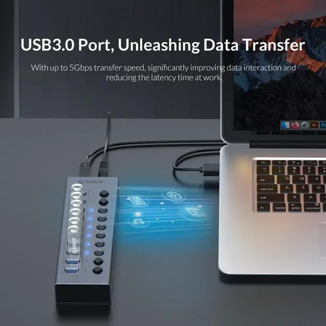 Alt view image 2 of 7 - Weastlinks Industrial USB 3.0 HUB 7/10 Port Aluminum USB Splitter On/Off Switch With 12V Power Adapter Support Charging for Computer