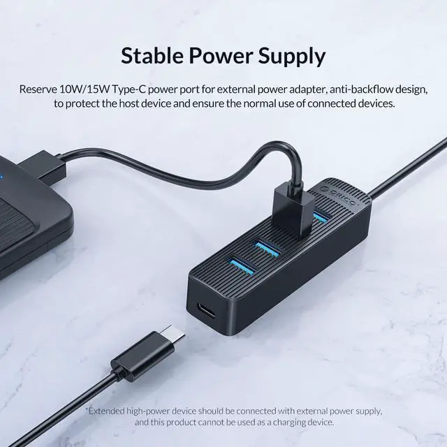 Alt view image 7 of 7 - Weastlinks 4 Port USB 3.0 HUB With Type C Power Supply Port For PC Laptop Computer 7 Port USB Splitter USB3.0 OTG Adapter
