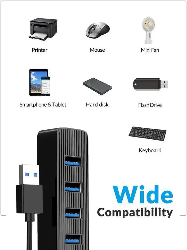 Alt view image 5 of 7 - Weastlinks 4 Port USB 3.0 HUB With Type C Power Supply Port For PC Laptop Computer 7 Port USB Splitter USB3.0 OTG Adapter