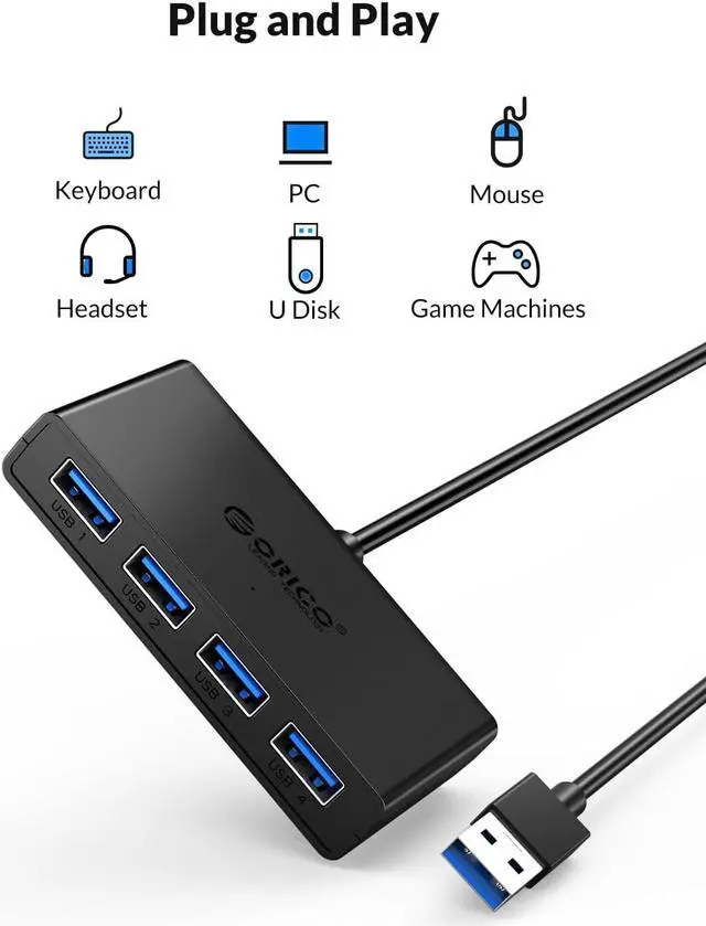 Alt view image 3 of 8 - Weastlinks USB HUB 4 Port USB 3.0 Splitter With Micro USB Power Port Multiple High Speed OTG Adapter for Computer Laptop