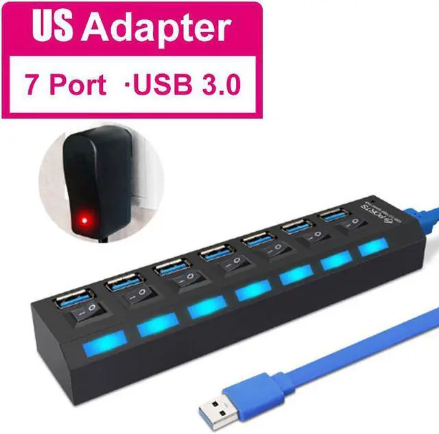 Main image of Weastlinks USB 3.0 Hub 7 Port USB Hub 3.0 Multi USB Splitter 3 Hab Use Power Adapter 7 Ports Multiple Expander USB3.0 Hub with Switch for PC