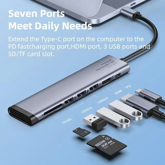 Alt view image 4 of 7 - Weastlinks USB C Hub Type C to HDMI-compatible Multi USB 3.0 2.0 Adapter PD Dock SD/Micro SD Card Reader for Macbook iPad Pro XPS