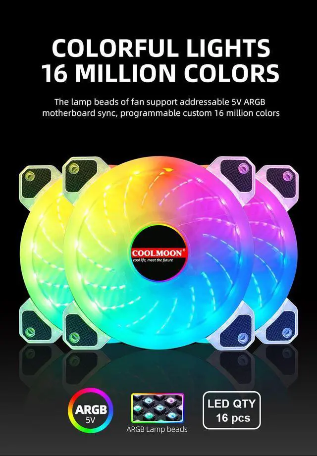 Alt view image 3 of 7 - Weastlinks 120mm PC Computer Case Fan Cooling Cooler Adjustable RGB Led 12V Mute Ventilador DC ARGB 12cm Fans Adjust Speed Aura Sync