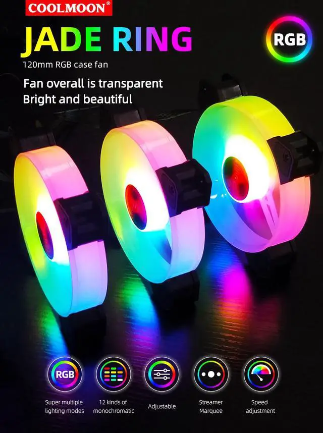 Alt view image 7 of 7 - Weastlinks 12cm RGB Case Fans, 120mm Quiet Computer Cooling PC Fans, Music Rhythm 5V ARGB Addressable Motherboard SYNC/RC Controller