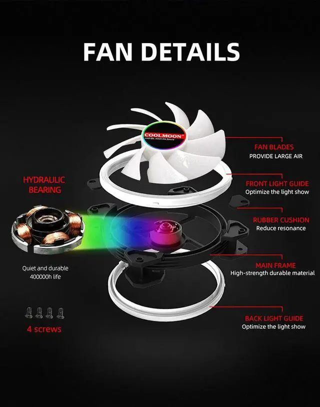 Alt view image 6 of 7 - Weastlinks 12cm RGB Series Case Fan, Wireless RGB LED 120mm Fan,Quiet Edition High Airflow Adjustable Color LED Case Fan For PC Cases