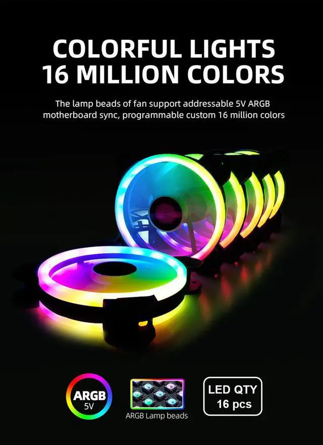 Alt view image 3 of 7 - Weastlinks 12cm RGB Series Case Fan, Wireless RGB LED 120mm Fan,Quiet Edition High Airflow Adjustable Color LED Case Fan For PC Cases