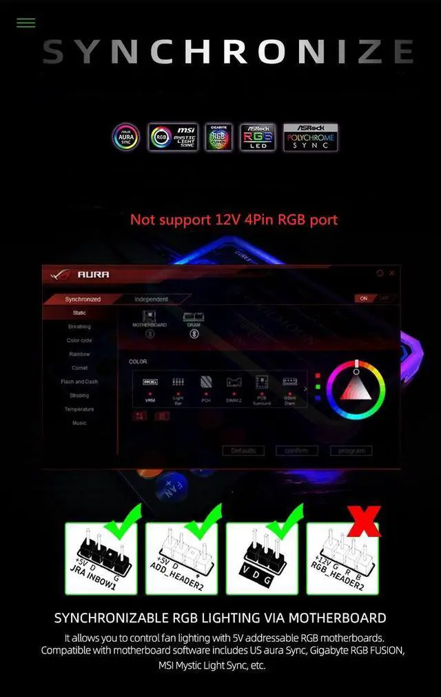 Alt view image 4 of 7 - Weastlinks 14cm ARGB Fan 140mm Case Fan with Music Controller Support AURA SYNC Computer Cooler Cooling RGB Case Fans 14cm