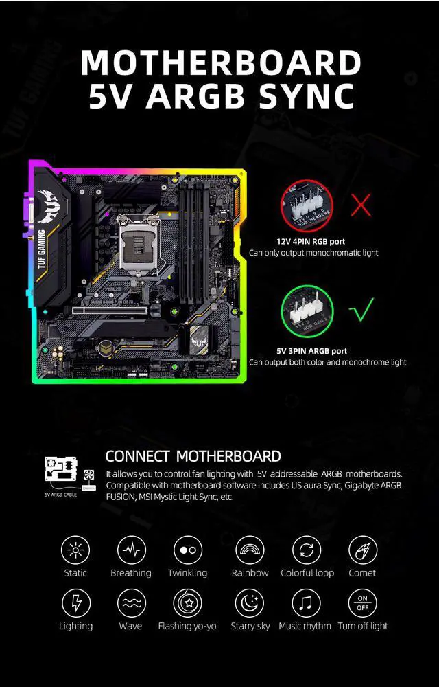 Alt view image 5 of 7 - Weastlinks 120mm Cooling Fan RGB Adjustable Speed Adjust LED 12cm Double Halo Pc Computer Cooler ARGB Case Fan PRO Aura Sync