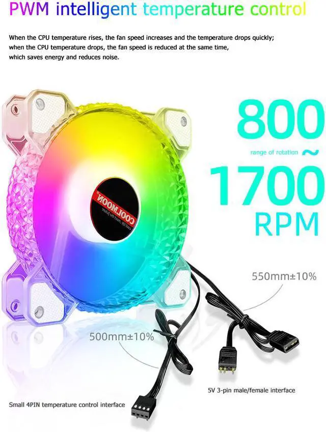 Alt view image 6 of 7 - Weastlinks 12cm 4PIN PWM 12V Cooling Fan for Desktop Chassis 3PIN 5V ARGB Radiator Cooler Heatsink for AURA Synchronization