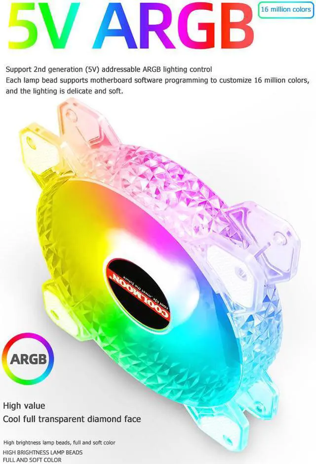 Alt view image 4 of 7 - Weastlinks 12cm 4PIN PWM 12V Cooling Fan for Desktop Chassis 3PIN 5V ARGB Radiator Cooler Heatsink for AURA Synchronization