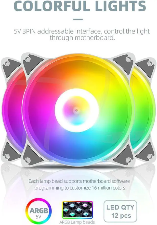 Alt view image 3 of 7 - Weastlinks 12cm 5V PWM PC Case Fan Addressable ARGB CPU Cooling Radiator Heatsink for Desktop Chassis 4Pin Cooling Fan 120mm for PC