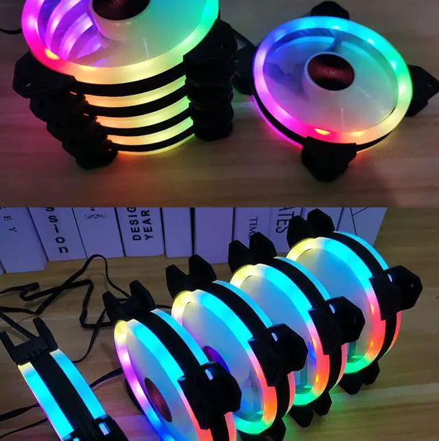 Alt view image 7 of 7 - Weastlinks 4Pin Auto RGB Fan 12cm Dual Aperture Aurora Automatic Color-changing Quiet Desktop 120mm RGB Fan Quiet Computer Case Fan