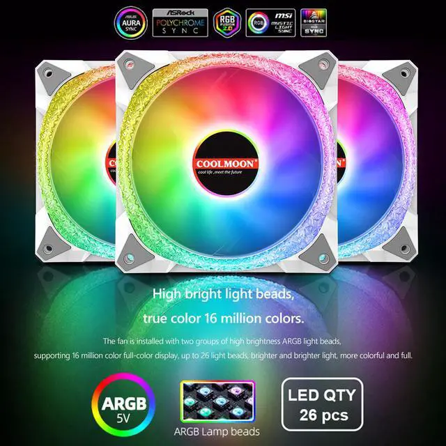 Alt view image 3 of 7 - Weastlinks 120mm PC Computer Case Fan RGB Cooler Heatsink 12cm Aura Sync Silent Cooling Fan 6PIN Rainbow Music ARGB Controller