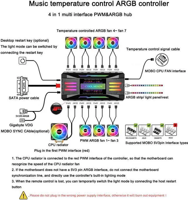 Alt view image 2 of 5 - Weastlinks 120mm PC Computer Case Fan RGB Cooler Heatsink 12cm Aura Sync Silent Cooling Fan 6PIN Rainbow Music ARGB Controller