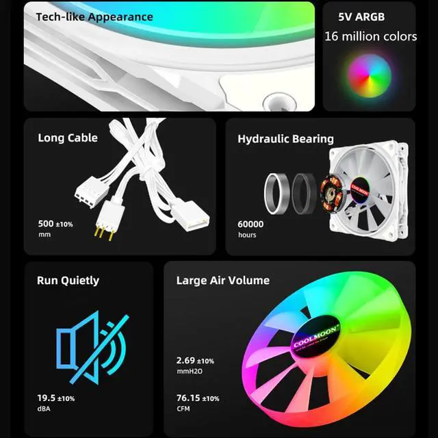 Alt view image 5 of 7 - Weastlinks 12cm Cooling Fan 5V 3Pin ARGB Mute CPU Cooler PC Case Fan 120mm Cooling 4Pin PWM Ventilador Aura Sync with ARGB Controller