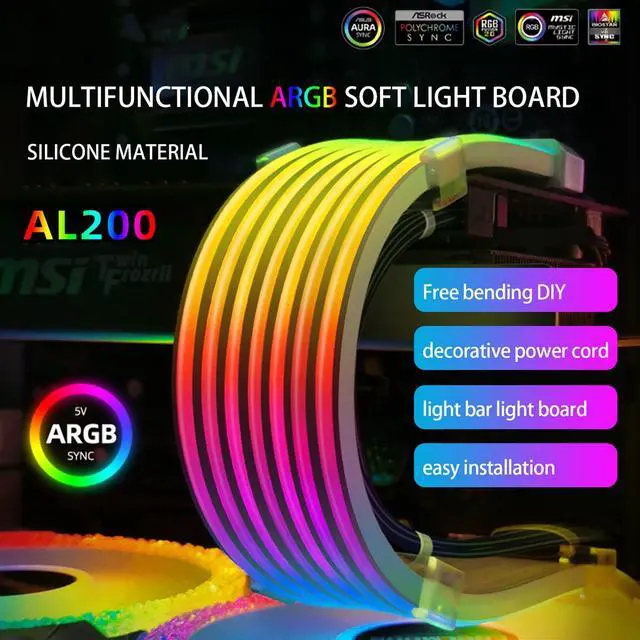 Alt view image 5 of 7 - Weastlinks Lamp Tape PC Backlight Flexible LED Strip Light 5V ARGB Aura Sync Multifunctional DIY for 24PIN Motherboard AL200