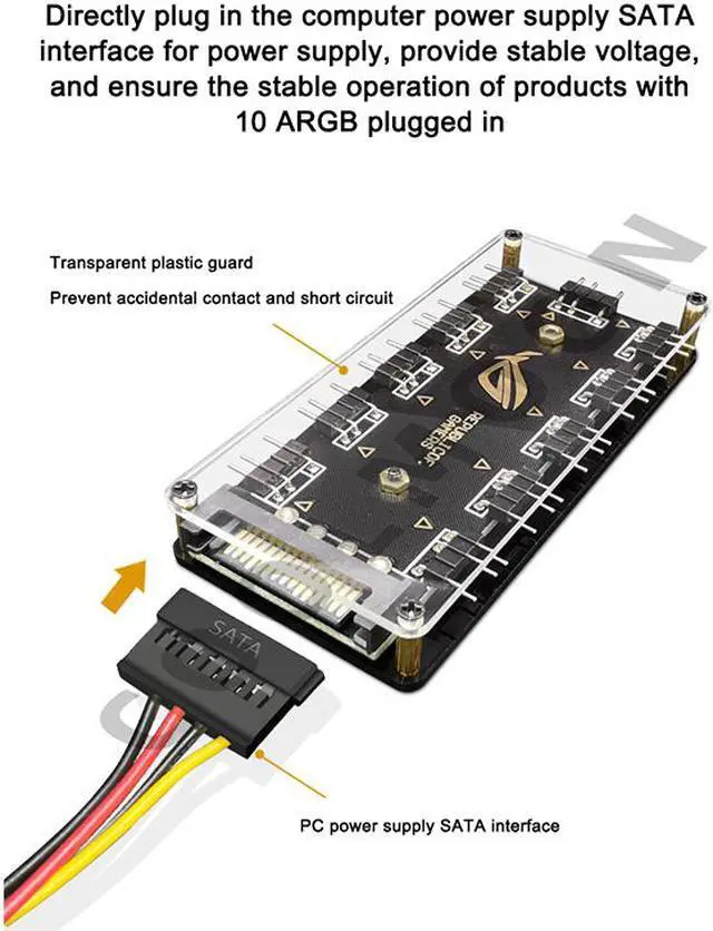 Alt view image 2 of 7 - Weastlinks 5V 3pin 1 To 10 Fan Hub Splitter Motherboard ARGB SYNC Synchronous AURA Extension Cable SATA Power Supply