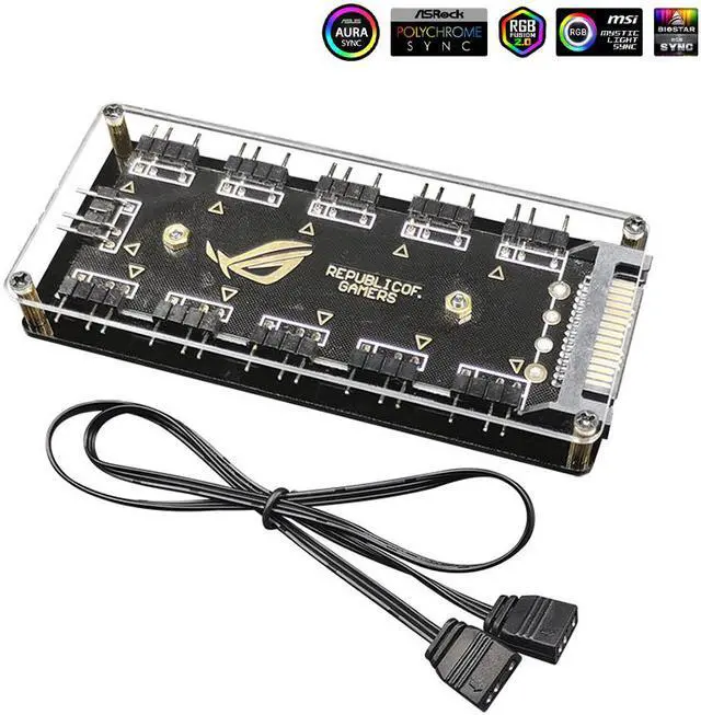 Main image of Weastlinks 5V 3pin 1 To 10 Fan Hub Splitter Motherboard ARGB SYNC Synchronous AURA Extension Cable SATA Power Supply