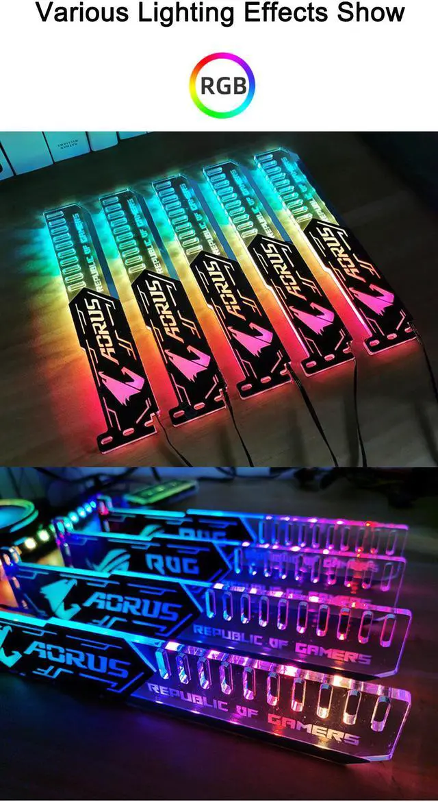 Alt view image 7 of 7 - Weastlinks RGB LED Light Graphics Card Bracket 25cm/28cm 5V Small 4PIN GPU Support VGA Holder for Computer Chassis PC Accessories