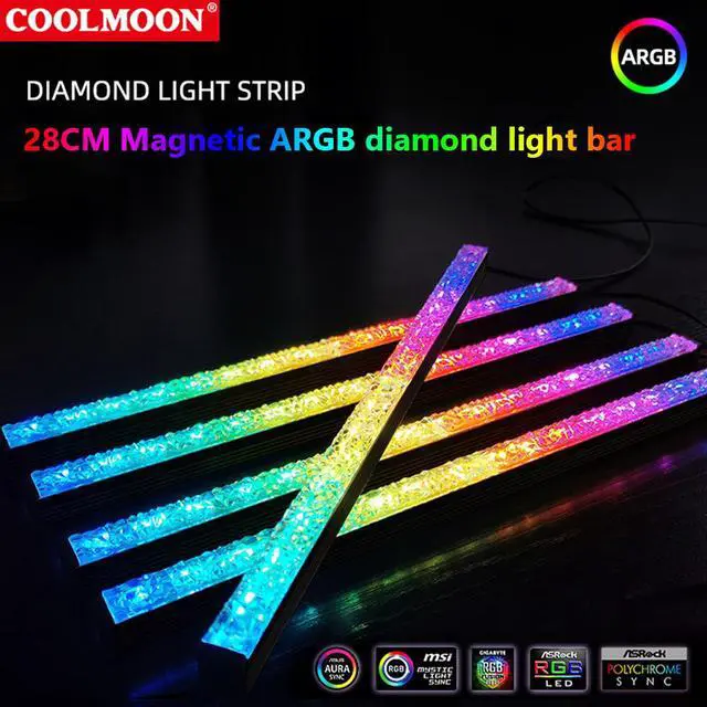 Alt view image 2 of 7 - Weastlinks ARGB Diamond LED Strip Magnetic Computer Light Bar 5V/3PIN Small 4Pin Colorful Light-Strip for PC Computer Case Chassis